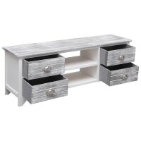 vidaXL TV-Schrank Wei&szlig; und Grau 108x30x40 cm Massivholz Paulownia