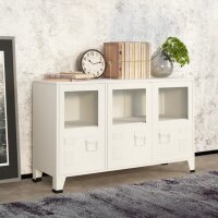 vidaXL Industrial Sideboard Wei&szlig; 105x35x62 cm Metall und Glas