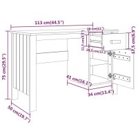 vidaXL Schreibtisch HAMAR Hellgrau 113x50x75 cm Massivholz Kiefer