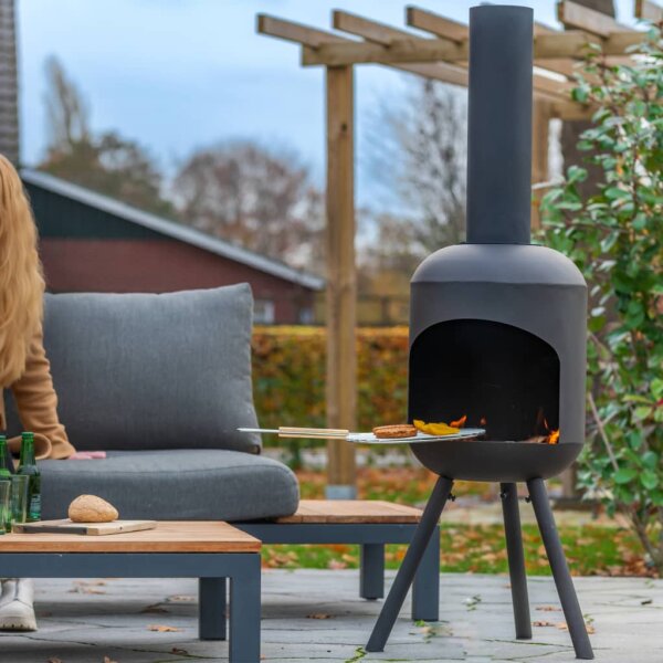 RedFire Gartenkamin mit BBQ-Grill Fuego Gro&szlig; Schwarz