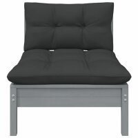 vidaXL 2-Sitzer-Gartensofa mit Kissen Grau Massivholz Kiefer