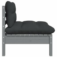 vidaXL 2-Sitzer-Gartensofa mit Kissen Grau Massivholz Kiefer