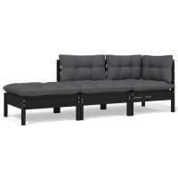 vidaXL 3-tlg. Garten-Lounge-Set mit Kissen Schwarz Kiefer...