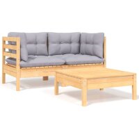 vidaXL 3-tlg. Garten-Lounge-Set mit Grauen Kissen Kiefer Massivholz