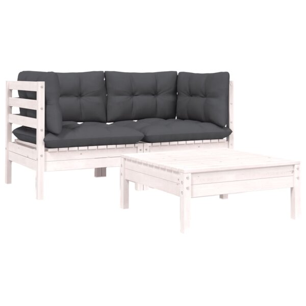 vidaXL 3-tlg. Garten-Lounge-Set mit Kissen Wei&szlig; Kiefer Massivholz