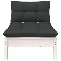 vidaXL 3-tlg. Garten-Lounge-Set mit Kissen Weiß Kiefer Massivholz