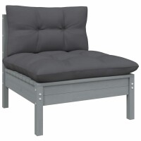 vidaXL 3-tlg. Garten-Lounge-Set mit Kissen Grau Kiefer Massivholz