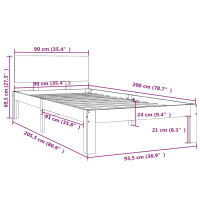 vidaXL Massivholzbett Honigbraun Kiefer 90x200 cm