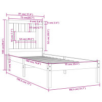 vidaXL Massivholzbett 75x190 cm 2FT6 Small Single