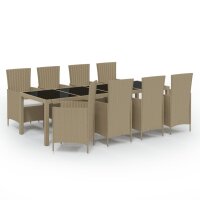 vidaXL 9-tlg. Garten-Essgruppe mit Kissen Poly Rattan Beige