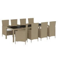 vidaXL 9-tlg. Garten-Essgruppe mit Kissen Poly Rattan Beige