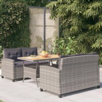 vidaXL 3-tlg. Garten-Essgruppe mit Grau Kissen Poly Rattan