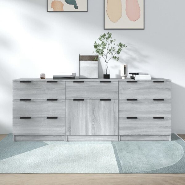 vidaXL 3-tlg. Sideboard Grau Sonoma Holzwerkstoff