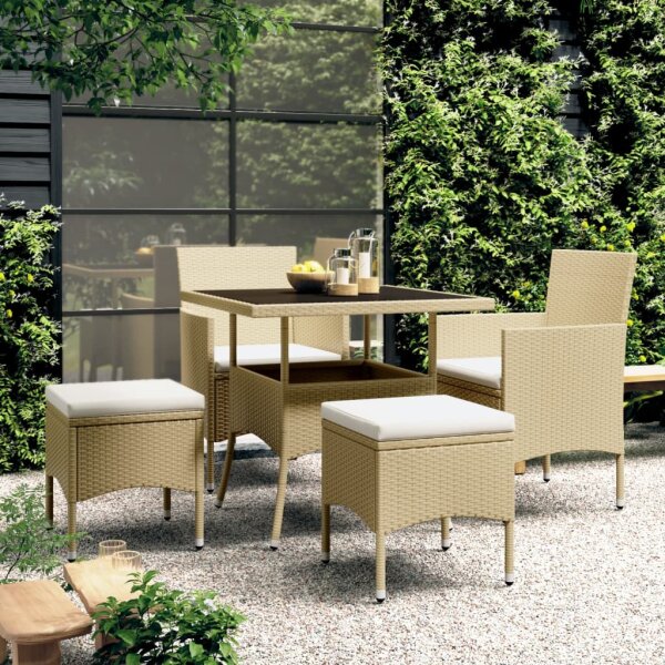 vidaXL 5-tlg. Garten-Essgruppe Poly Rattan Beige