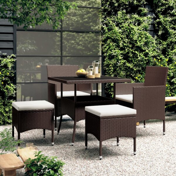 vidaXL 5-tlg. Garten-Essgruppe Poly Rattan Braun