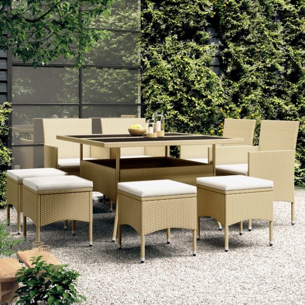 vidaXL 9-tlg. Garten-Essgruppe Poly Rattan Beige