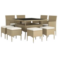 vidaXL 9-tlg. Garten-Essgruppe Poly Rattan Beige