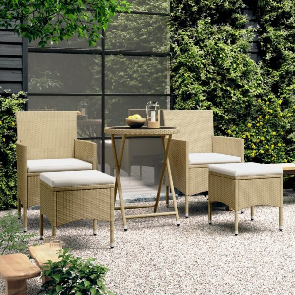 vidaXL 5-tlg. Garten-Bistro-Set Poly Rattan und Hartglas Beige