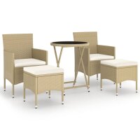 vidaXL 5-tlg. Garten-Bistro-Set Poly Rattan und Hartglas Beige