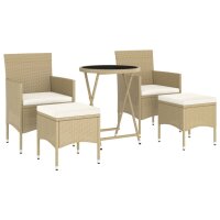 vidaXL 5-tlg. Garten-Bistro-Set Poly Rattan und Hartglas Beige