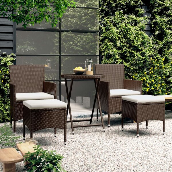 vidaXL 5-tlg. Garten-Bistro-Set Poly Rattan und Hartglas Braun