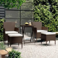 vidaXL 5-tlg. Garten-Bistro-Set Poly Rattan und Hartglas Braun