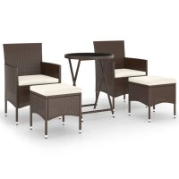 vidaXL 5-tlg. Garten-Bistro-Set Poly Rattan und Hartglas Braun