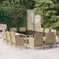 vidaXL 11-tlg. Garten-Essgruppe Poly Rattan Beige