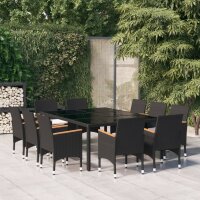 vidaXL 11-tlg. Garten-Essgruppe Poly Rattan Schwarz