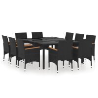 vidaXL 11-tlg. Garten-Essgruppe Poly Rattan Schwarz