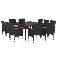 vidaXL 11-tlg. Garten-Essgruppe Poly Rattan Schwarz