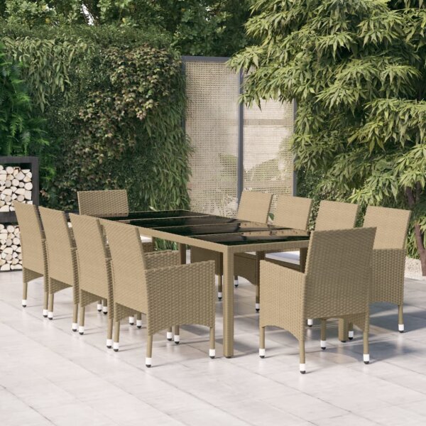 vidaXL 11-tlg. Garten-Essgruppe Poly Rattan Beige