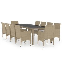 vidaXL 11-tlg. Garten-Essgruppe Poly Rattan Beige