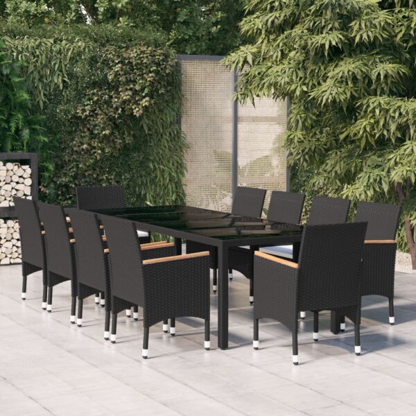 vidaXL 11-tlg. Garten-Essgruppe Poly Rattan Schwarz