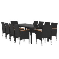 vidaXL 11-tlg. Garten-Essgruppe Poly Rattan Schwarz