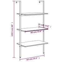 vidaXL Anlehnregal mit 3 Ablagen Dunkelbraun und Schwarz 64x35x120,5cm