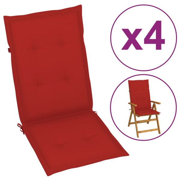 vidaXL Gartenstuhlauflagen f&uuml;r Hochlehner 4 Stk. Rot 120x50x3 cm Stoff