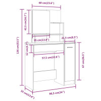 vidaXL Schminktisch mit Spiegel Sonoma-Eiche 86,5x35x136 cm