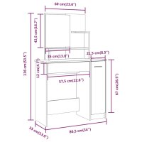 vidaXL Schminktisch mit Spiegel Betongrau 86,5x35x136 cm