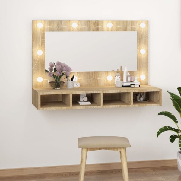 vidaXL Spiegelschrank mit LED Sonoma-Eiche 90x31,5x62 cm