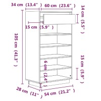 vidaXL Schuhregal Wei&szlig; 60x34x105 cm Massivholz Kiefer