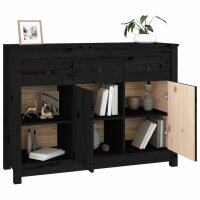 vidaXL Sideboard Schwarz 100x35x74 cm Massivholz Kiefer