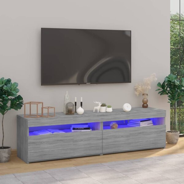 vidaXL TV-Schrank mit LED-Leuchten 2 St&uuml;ck Grau Sonoma 75x35x40 cm