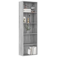 vidaXL B&uuml;cherregal 5 F&auml;cher Grau Sonoma 60x30x189 cm Holzwerkstoff