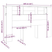 vidaXL Kopfteil mit Ablagen Braun Eichen-Optik 160x18,5x104,5 cm