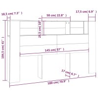 vidaXL Kopfteil mit Ablagen Grau Sonoma 180x18,5x104,5 cm