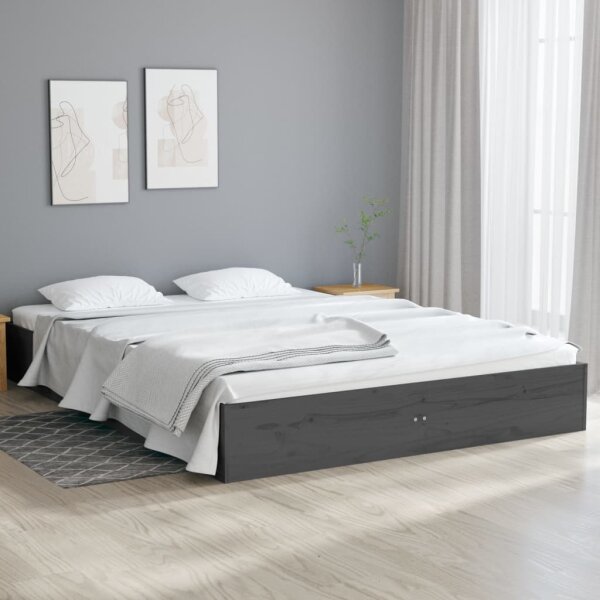 vidaXL Massivholzbett Grau 135x190 cm 4FT6 Double