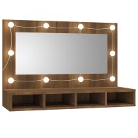 vidaXL Spiegelschrank mit LED Braun Eiche-Optik...