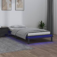 vidaXL Massivholzbett mit LED-Beleuchtung Grau 90x200 cm