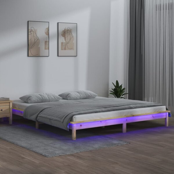 vidaXL Massivholzbett mit LEDs 120x200 cm